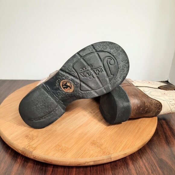 Justin Gypsy Girls Size 12 Boots Cream Brown Leather Pull On Western Cowgirl - Picture 7 of 10